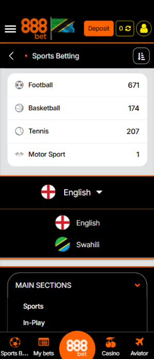 Available sports for betting on the 888bet app