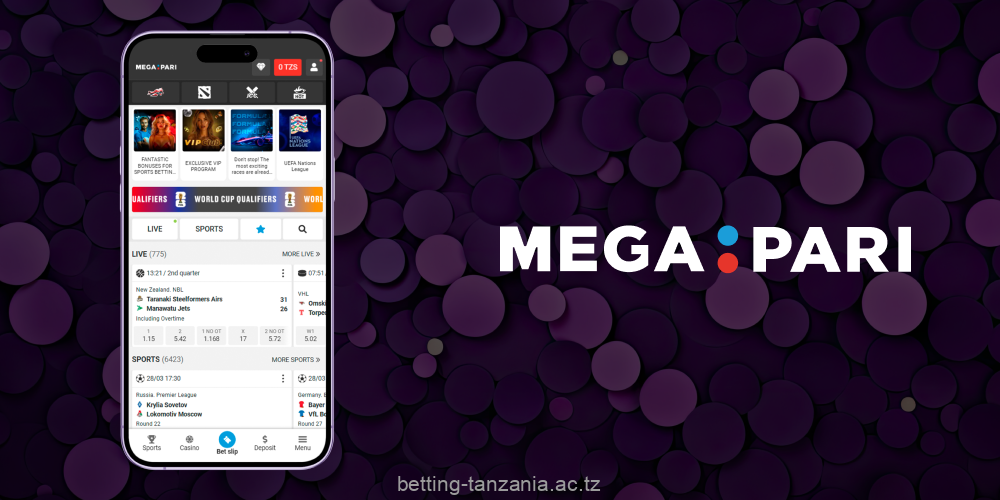 Megapari App - mobile application for sports betting and casino games in Tanzania
