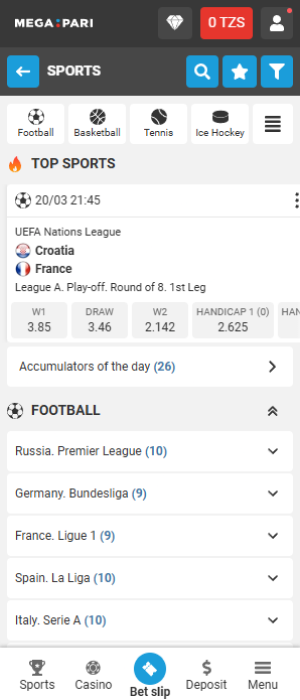 Football sports matches for betting on Megapari app